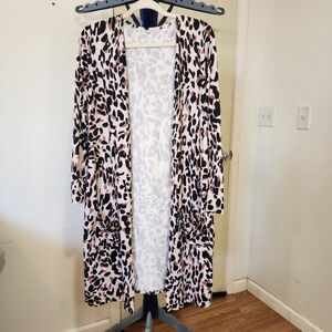 Leopard Print Women's Open Front Duster Cardigan, Two Front Pockets